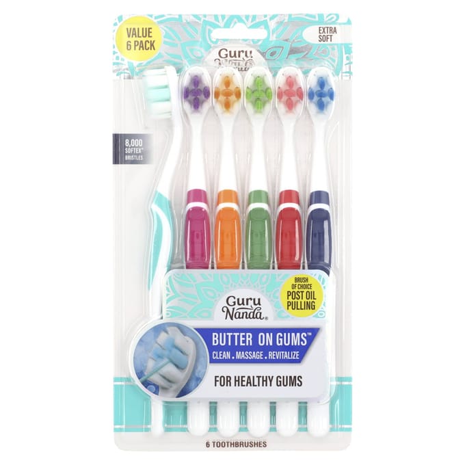 GuruNanda, Pack Multiple de Têtes de Brosse à Dents, Extra Souple, 6 Brosses à Dents white