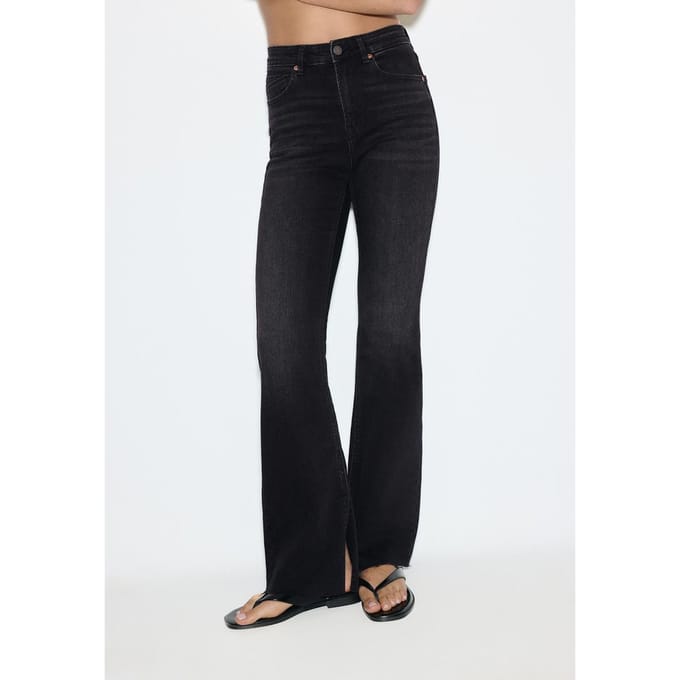 Stradivarius D74 flared split jeans  VERBLEEKTE ZWARTE WASSING 34