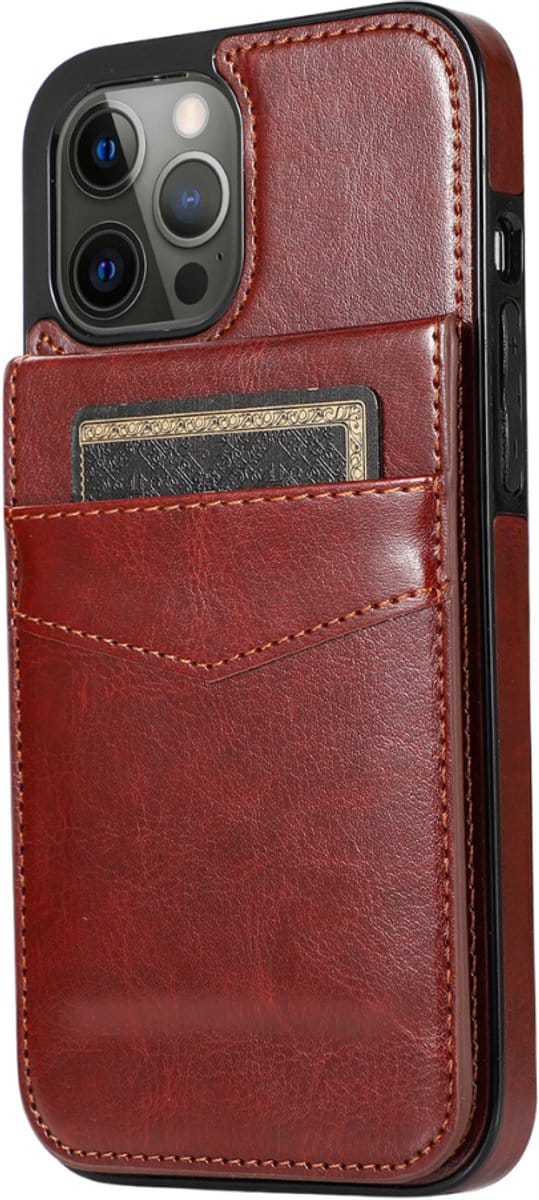 Hoesje geschikt voor iPhone 16e - Backcover - Pasjeshouder - Portemonnee - Kunstleer - Bruin