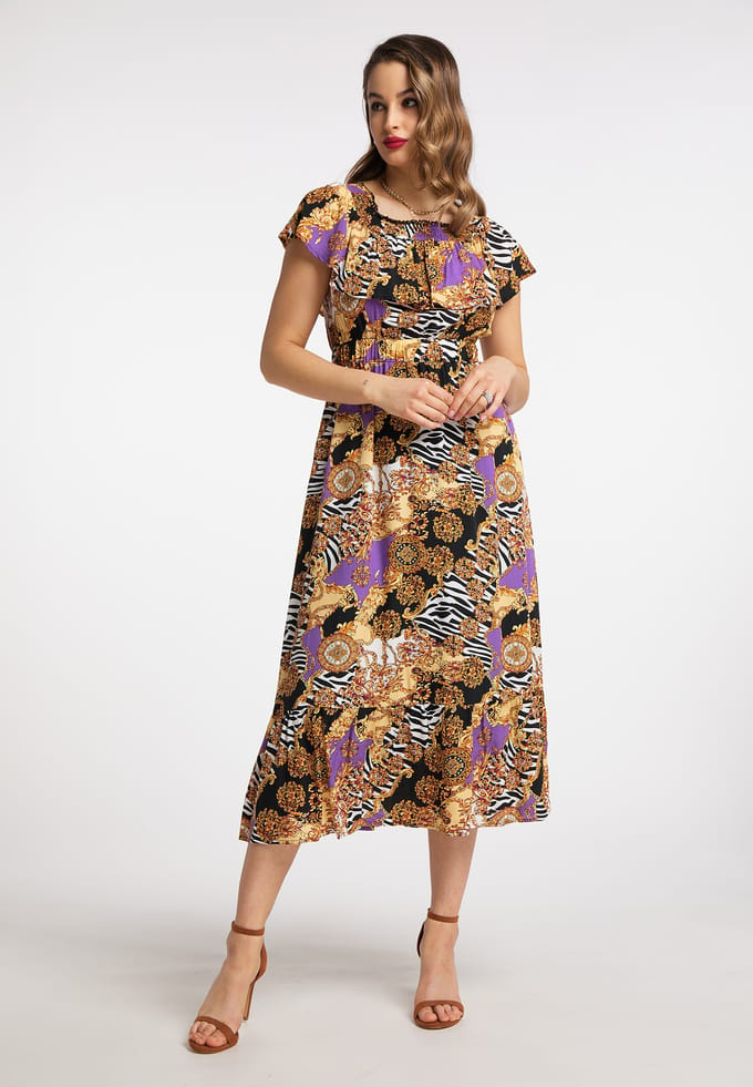 Faina midi-jurk Dames Oranje Veelkleurig
