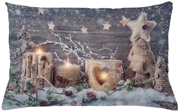 ABAKUHAUS Kerstkussen – Dubbelzijdig bedrukt – Khaki/Grijs – 65x40 cm