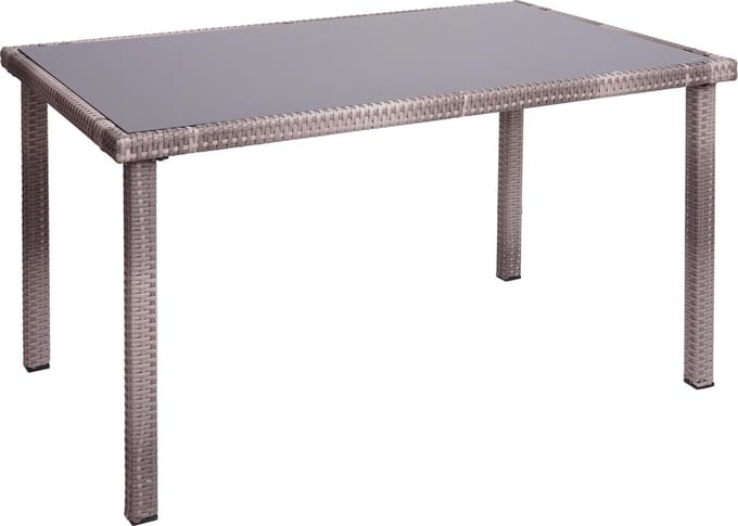 Brulo - Tuintafel - 120x75 cm- poly -rattan - grijs- glas