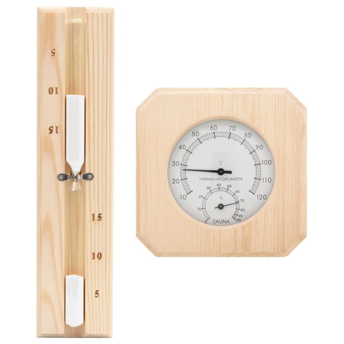 Ensemble thermomètre-hygromètre de sauna et sablier 2 en 1 Bois de pin massif