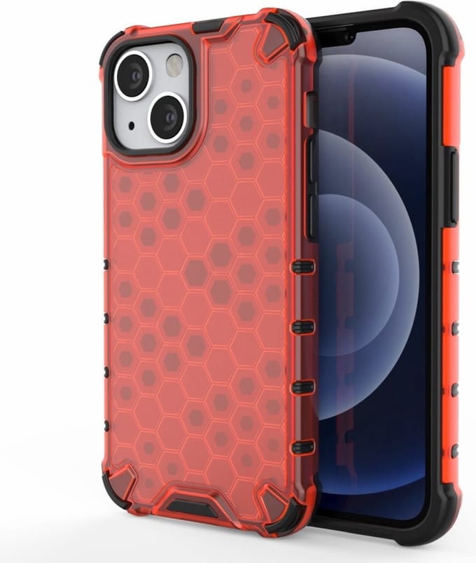 Lunso - Honinggraat Armor Backcover hoes - Geschikt voor iPhone 13 Mini - Rood