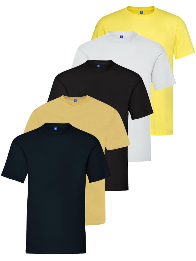 Kruze Heren Crew Neck T-Shirts (5 Pack) - BEIGE/BLK/NVY/WHT/YLW