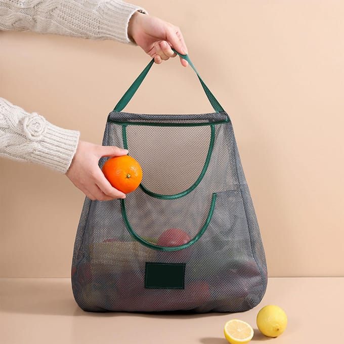 Hangende Net Groentezak Herbruikbaar Ademend Fruit Groente Opbergnetzak Draagbare Boodschappentas Small gray