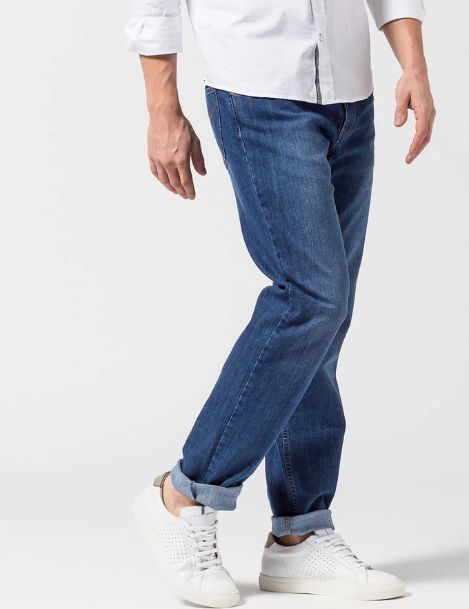 Brax Heren Jeans  Style COOPER DENIM mid blue, denim blauw regular, maat 46/34