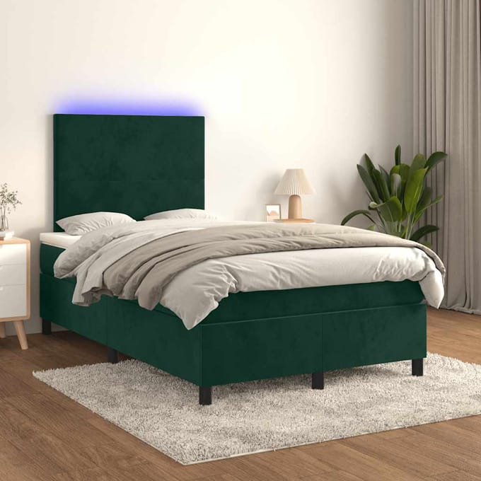 vidaXL - Boxspring - met - matras - en - LED - fluweel - donkergroen - 120x200 - cm