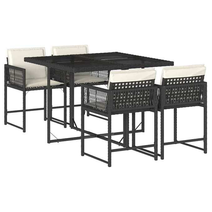 vidaXL - 5-delige - Tuinset - met - kussens - poly - rattan - zwart