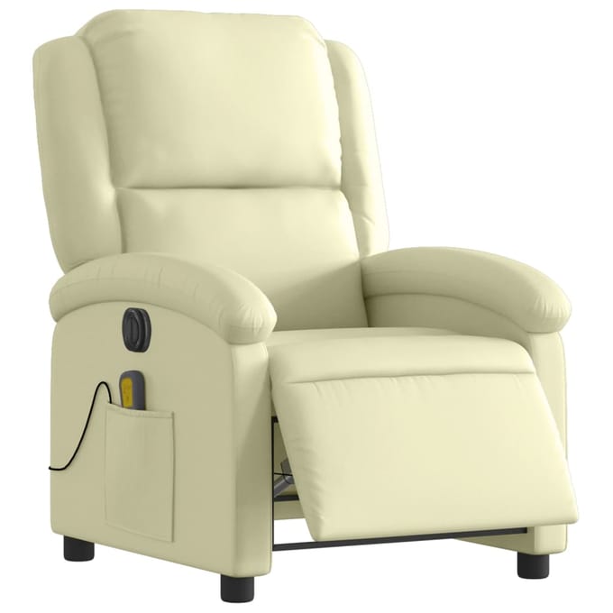 vidaXL - Massagestoel - verstelbaar - elektrisch - echt - leer - crèmekleurig