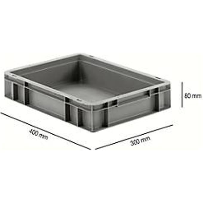 Stapelbak EF 4080 - polypropeen - L 400 x B 300 x H 80 mm - 7,4 L - bodemgreep - grijs