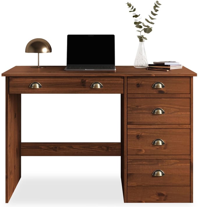 LANA-bureau met 5 lades van massief hout – kastanjebruin