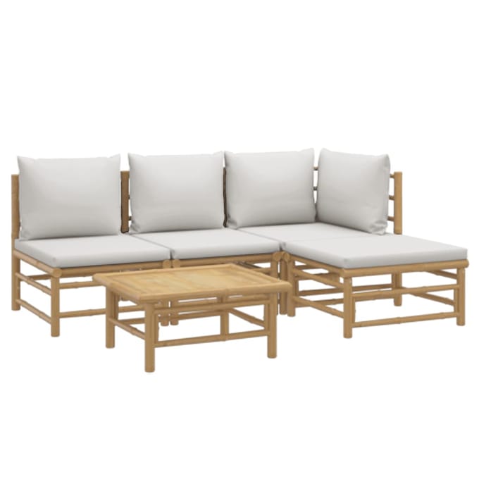 vidaXL - 5-delige - Loungeset - met - kussens - bamboe - lichtgrijs