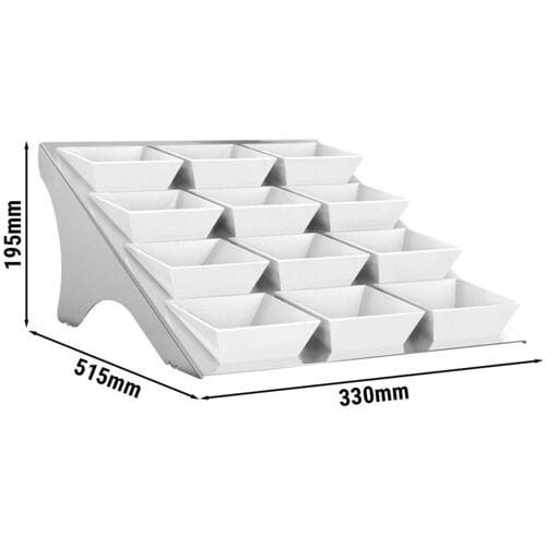 GGM Gastro Etagerie / Buffetständer - Chrom - inkl. 12 Melaminschalen - eckig Zilver / Wit