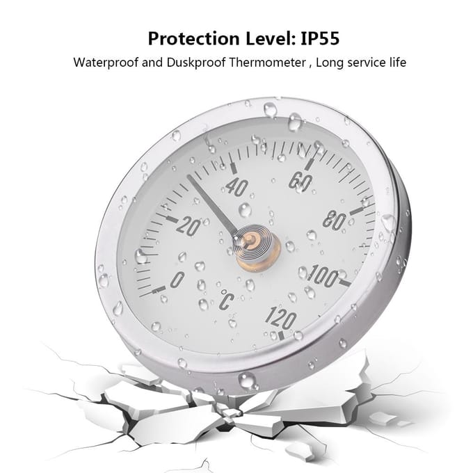 63mm Waterproof Dustproof IP55 0-120 degrees  Bimetal Temperature Spring Thermometer Pipe Surface white