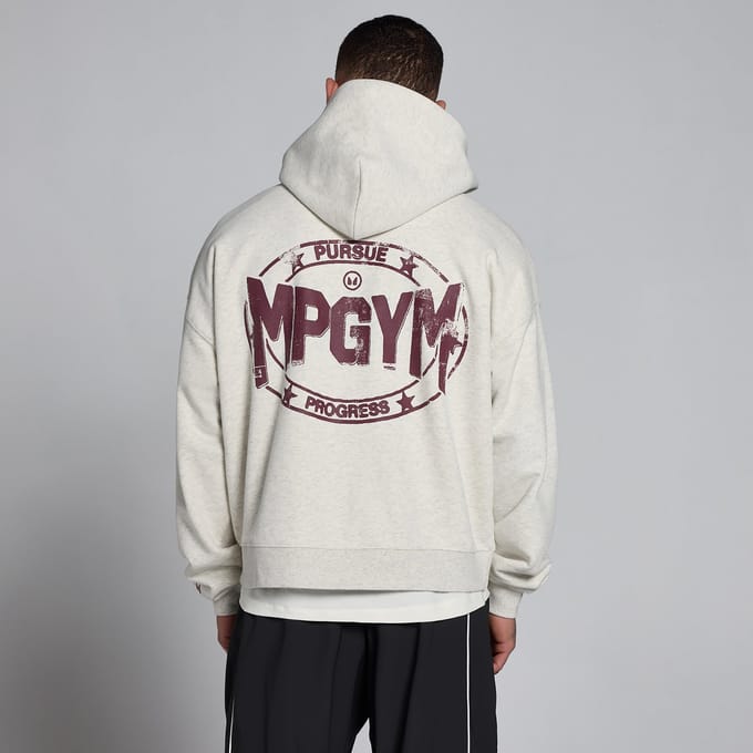MP Men's Lift Oversized Loopback 2 Way Zip Hoodie - Romig Grijs Gemêleerd - M