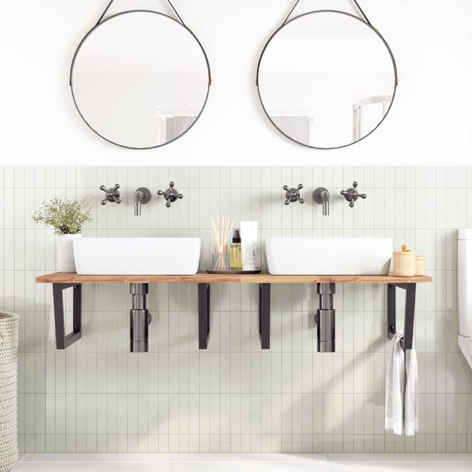 vidaXL - Badkamer - wandschap - staal - en - massief - acaciahout