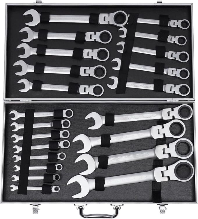 Ratel Sleutelset 22 Delig - Combinatie Ring- en Steeksleutels met Scharnier (6-32 mm)
