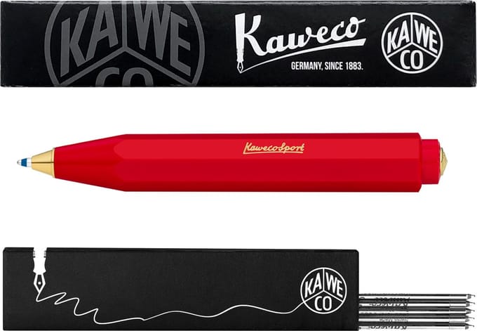 Kaweco - Balpen - Classic Sport - Rood - Met doosje Balpenvullingen MEDIUM Zwart