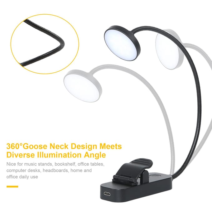 Led flexibel clip-on boeklicht Oogverzorgende bladwijzer Leeslamp USB oplaadbaar Traploos dimmen Type 1  (8 Leds ) wit