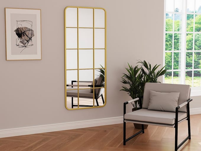 Vente-unique Spiegel in raamvorm met metaal - L60 x H140 cm - Goudkleurig - SCIARA