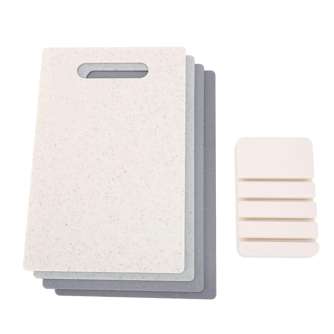 4 STUKS Snijplank Set PP Plastic Anti-Slip Hakborden met Standaard voor Vlees Groenten Fruit gray