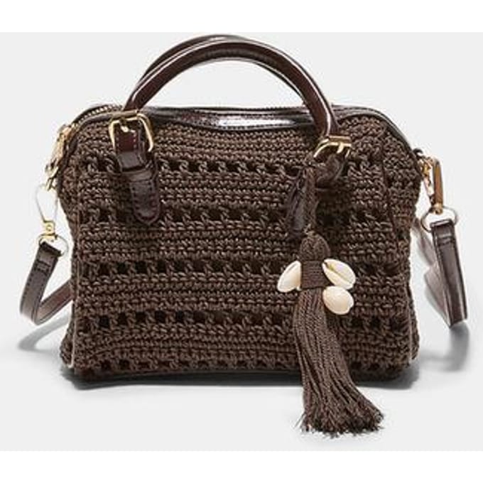 Stradivarius Ronde crochet tote tas  Bruin OS
