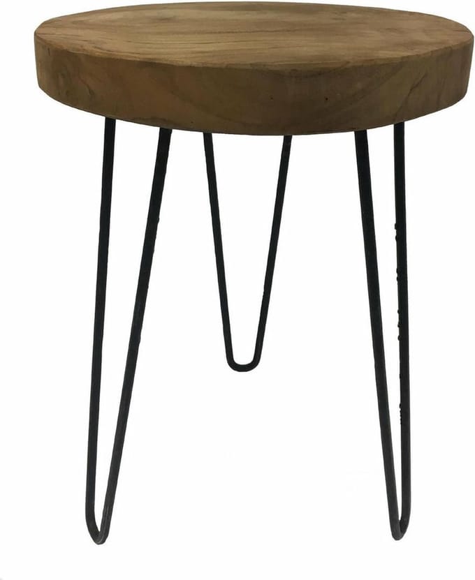 Excellent Houseware Bijzettafeltje - metaal/hout - beige/zwart - D30 x L42 cm