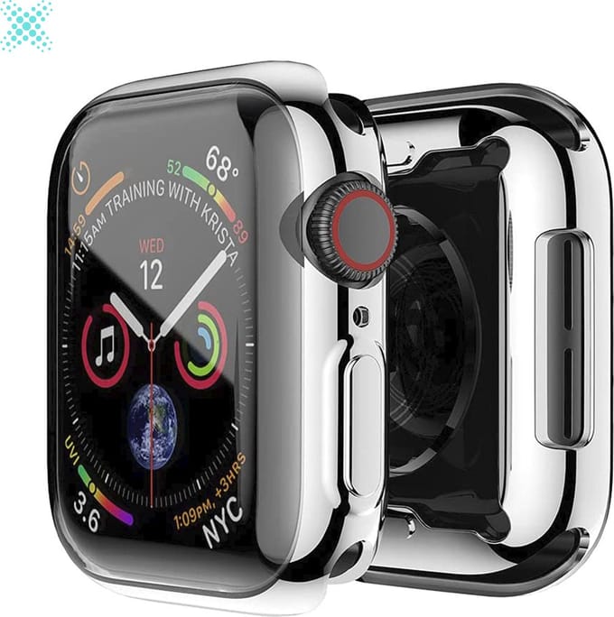 MY PROTECT - Hoesje Geschikt Voor Apple Watch 41mm Siliconen Bescherm Case - Screenprotector - Transparant/Zilver
