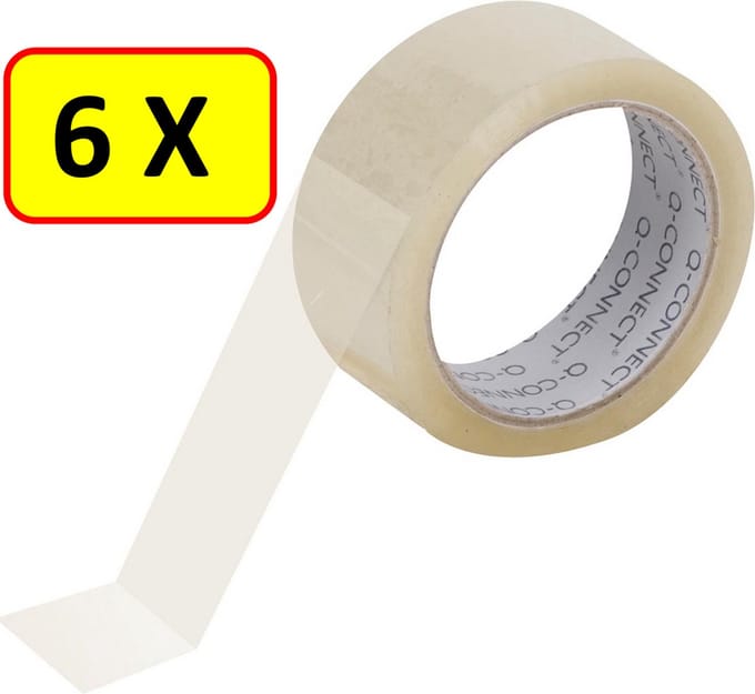 Q-CONNECT standaard verpakkingstape, ft 48 mm x 60 m, transparant, PAK VAN 6