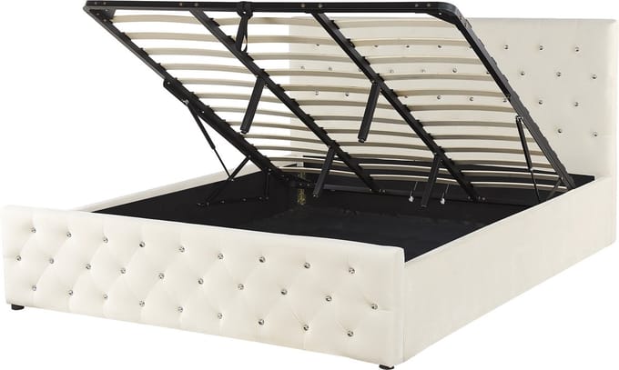 AMIENS - Bed met opbergruimte - Lichtbeige - 180 x 200 cm - Fluweel