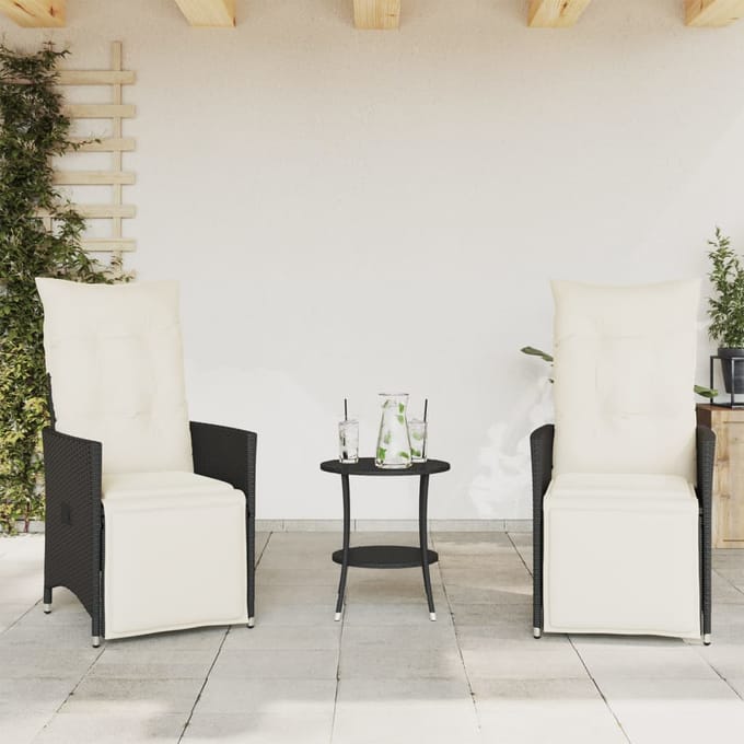 vidaXL - 3-delige - Bistroset - met - kussens - poly - rattan - zwart