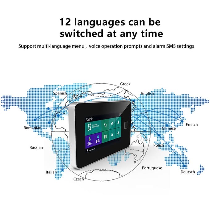 4G WiFi TY Draadloos Huisalarmsysteem 4,3-inch Volledig Touchscreen Alarmpaneel met Vingerafdruk EU Version blue