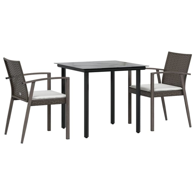 vidaXL - 3-delige - Tuinset - met - kussens - poly - rattan - en - staal
