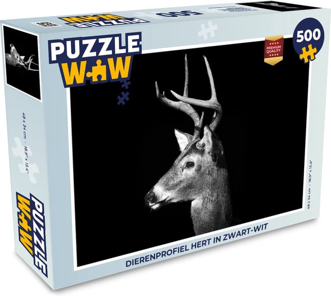 Puzzel Dierenprofiel hert in zwart-wit - Legpuzzel - Puzzel 500 stukjes