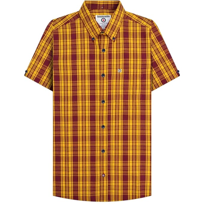 Lambretta Unisex Volwassen Geruite Overhemd (Bordeaux/Goud)