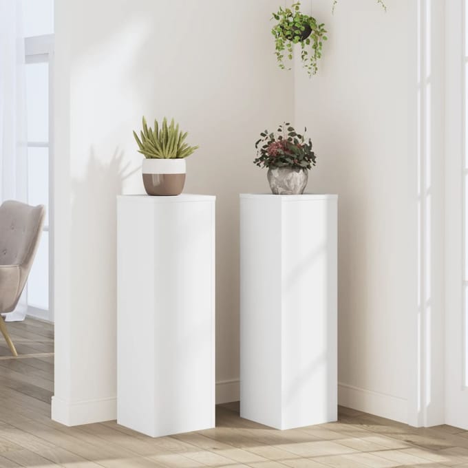 vidaXL - Plantenstandaards - 2 - st - 25x25x80 - cm - bewerkt - hout - wit