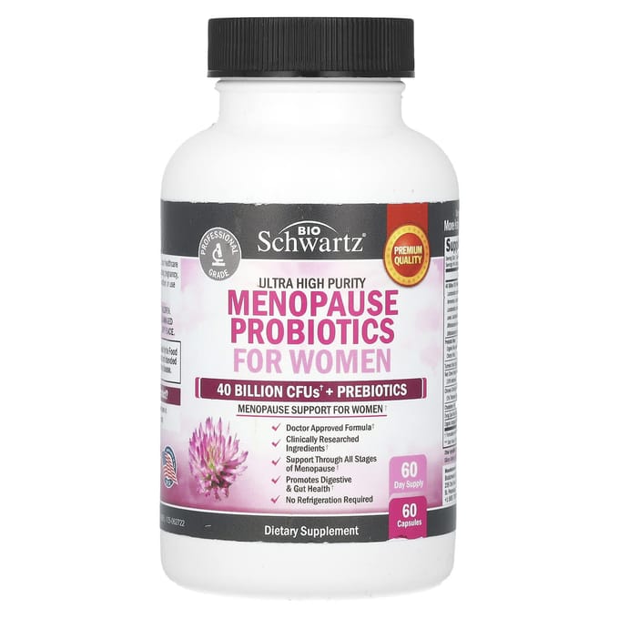 BioSchwartz, Ultra Haute Pureté, Probiotique Ménopause pour Femmes, 60 Capsules