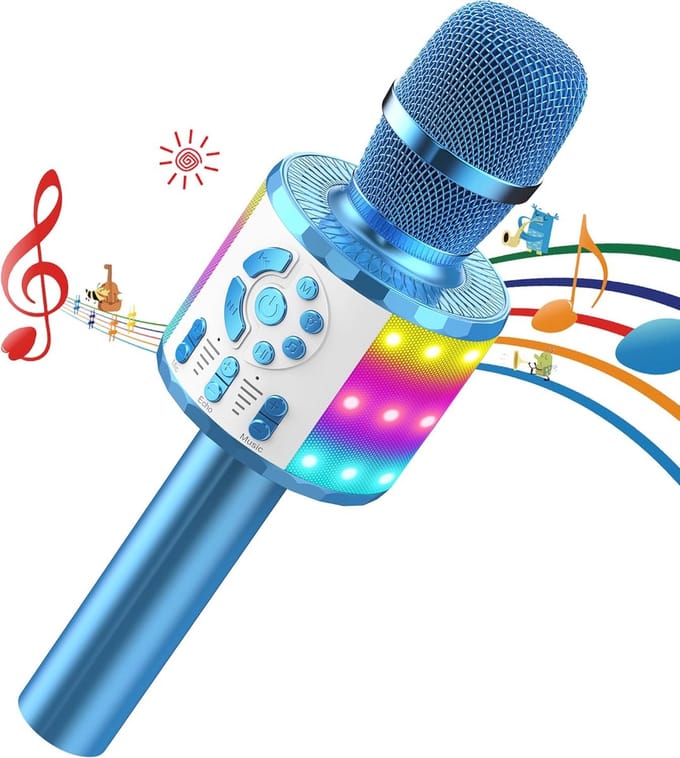 Draadloze Karaoke-microfoon voor Kinderen 3-12 Jaar met LED-verlichting en Bluetooth