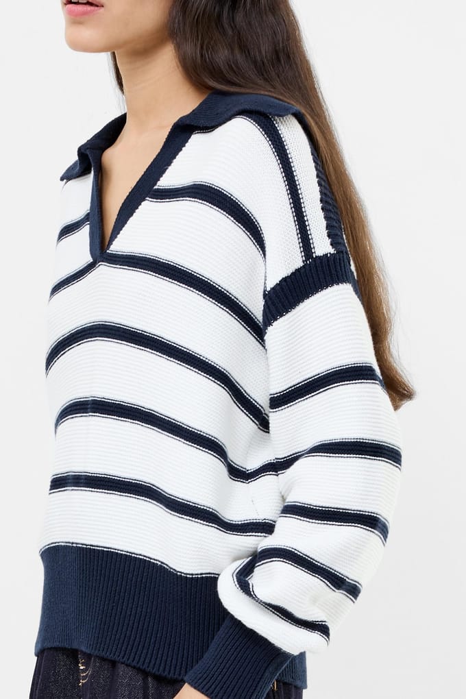 French Connection Lily Mozart Striped Polo Jumpe Navy Winter White Größe: S | Pullover Outlet | Damen | Blau