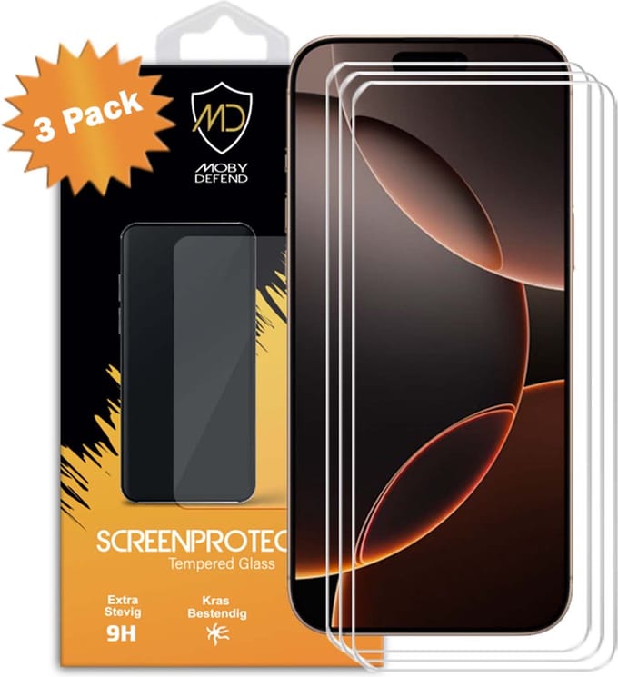 3-Pack MobyDefend Screenprotectors - Geschikt voor iPhone 16 Pro Max Case-Friendly Screensavers - Gehard Glas