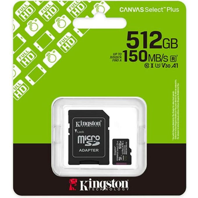 Kingston Canvas Select Plus - microSDXC Geheugenkaart - 512GB - UHS-I U3 V30 - 150 MB/s