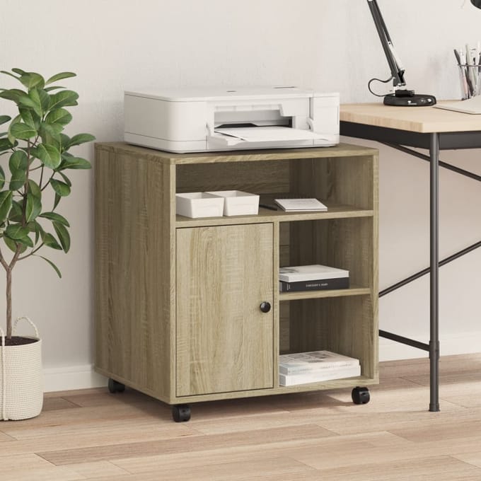vidaXL - Printerkastje - met - wielen - 60x50x67 - cm - sonoma - eikenkleurig