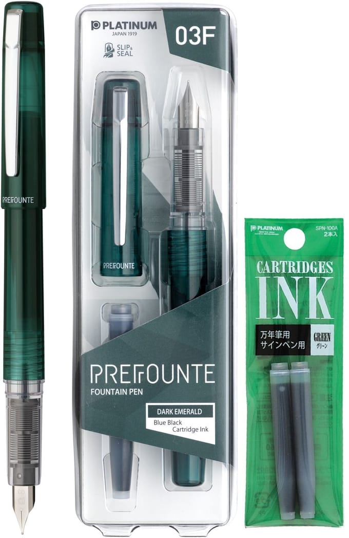 Platinum - Prefounte Vulpen - Fine - Dark Emerald - Met Groene vullingen