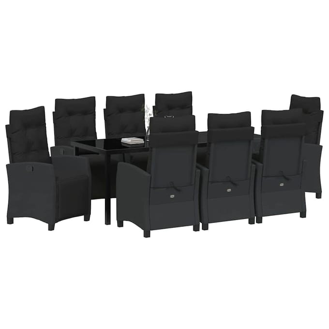 vidaXL - Tuin - Eettafel - Set - 9 - st - Zwart - poly - rattan