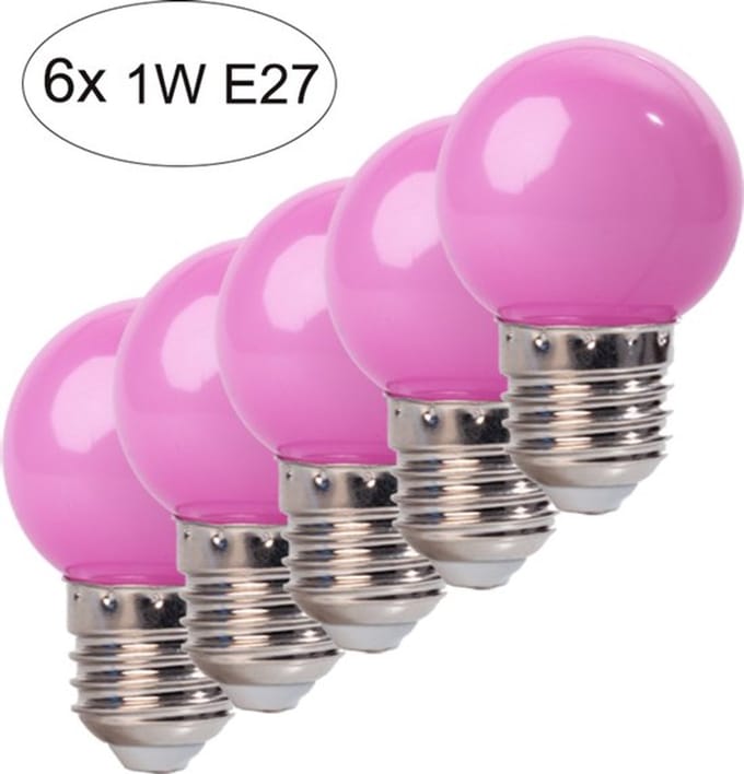 Set 6 stuks roze led lampen - 1W - E27 - 45 Lumen - 45mm - IP21