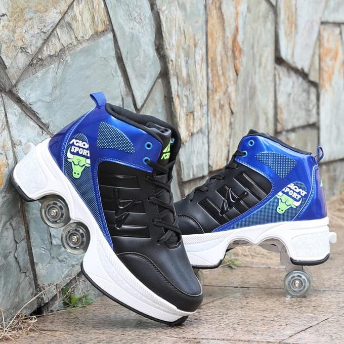 Chaussures de déformation invisibles à quatre roues, Double rangée, chaussures de sport à Double usage, patins à roulettes pour enfants 37