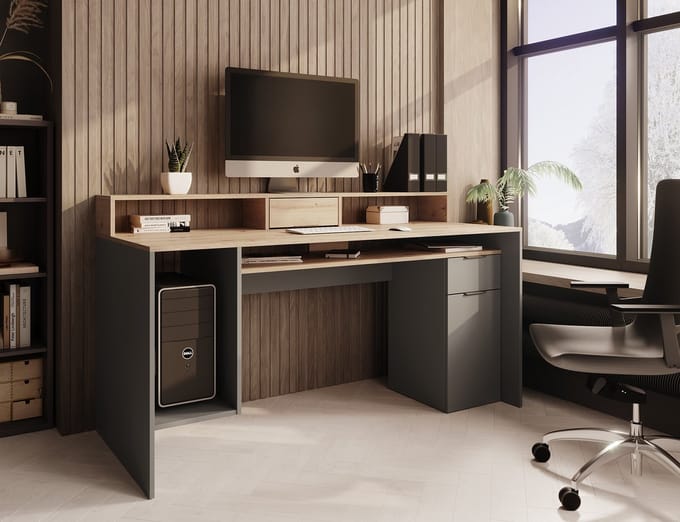 Meubella - Bureau Ryan - Grijs - Eiken - 160 cm