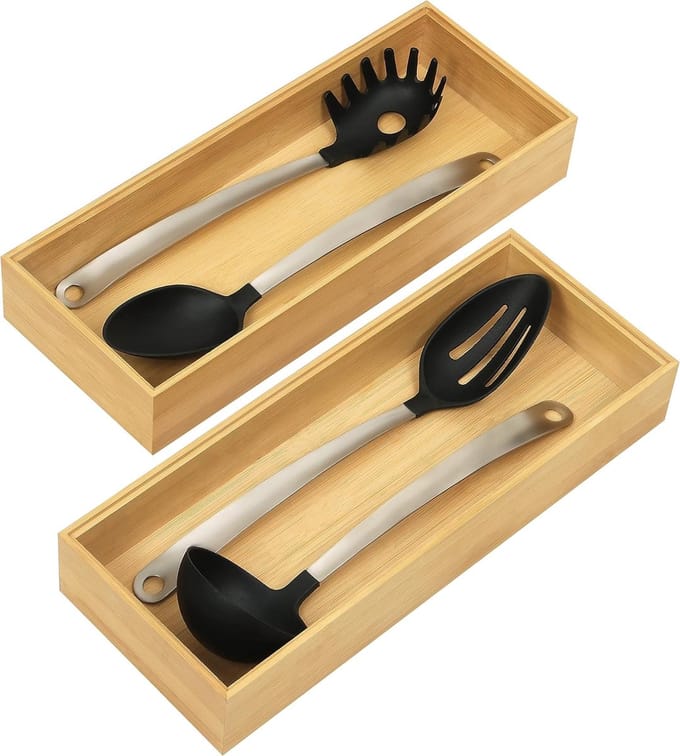 Famanu – Set van 2 bamboe lade organizers – stapelbare houten trays – 15,5x6,5x38,5 cm