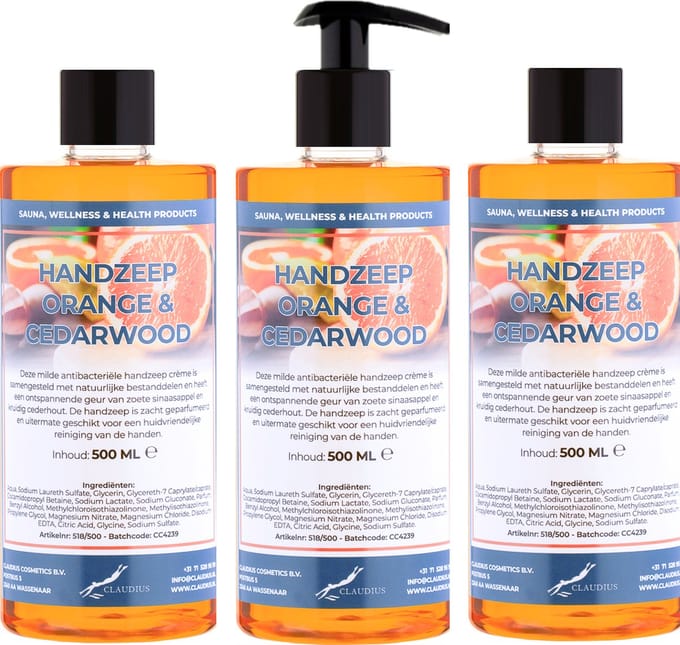 Handzeep Sweet Orange & Cedarwood 500 ml - met gratis pompje - set van 3 stuks